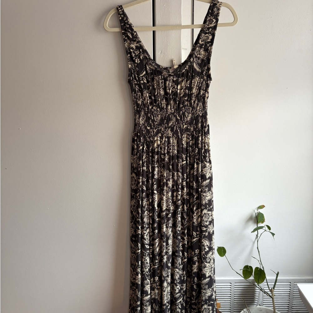 Faherty Black and Cream Floral Maxi Dress